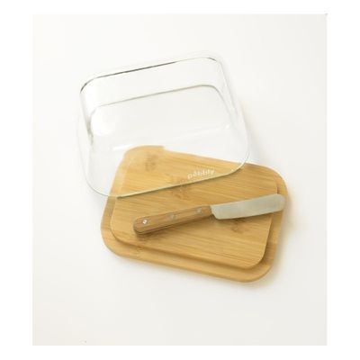 Beurrier verre et bambou + couteau à beurre
